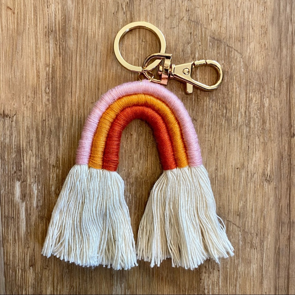 Pink & Orange Rainbow Macrame Keychain